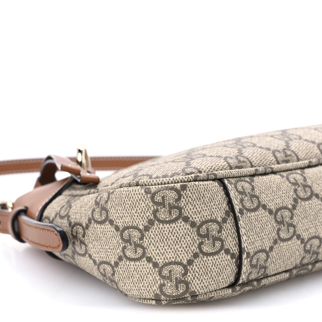 GG Supreme Monogram Textured Calfskin Small Emblem Shoulder Bag Beige Dark Brown