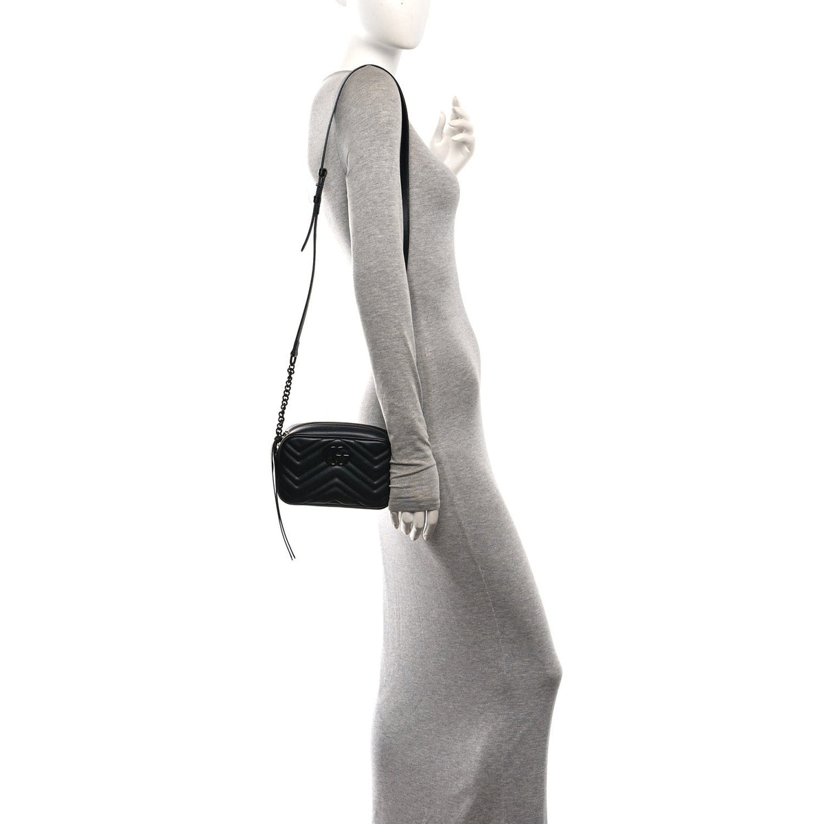 Calfskin Matelasse Monochrome Mini GG Marmont Chain Shoulder Bag Black