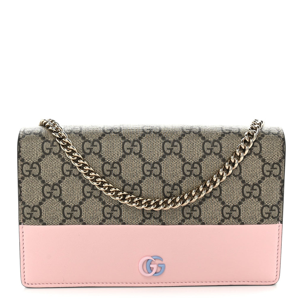 GG Supreme Monogram Bi-Color GG Marmont Chain Wallet Souffle Rose Ebony