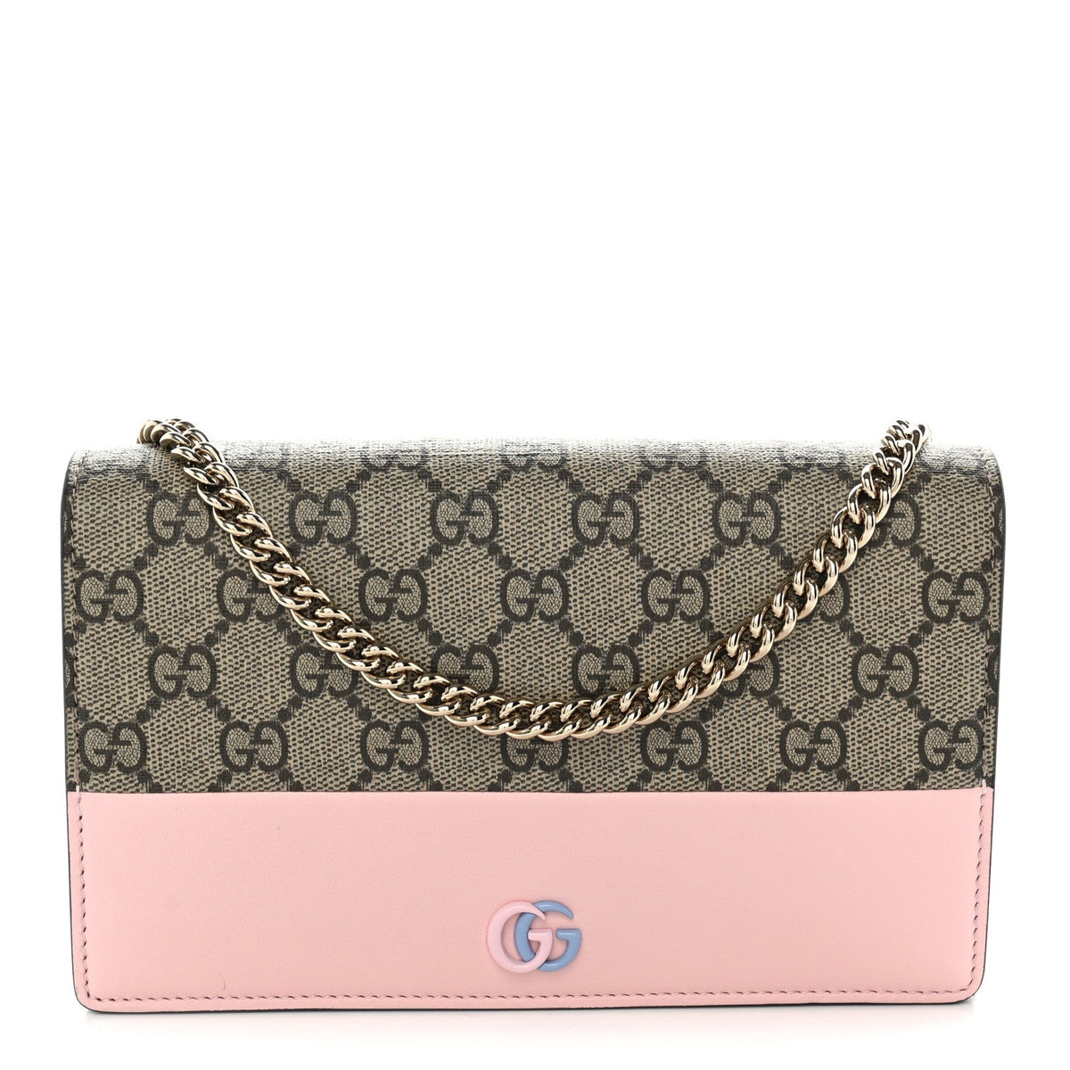 GG Supreme Monogram Bi-Color GG Marmont Chain Wallet Souffle Rose Ebony