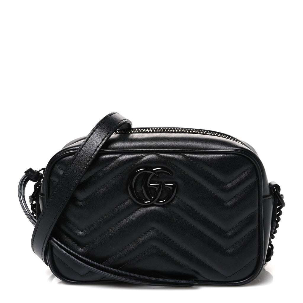 Calfskin Matelasse Monochrome Mini GG Marmont Chain Shoulder Bag Black
