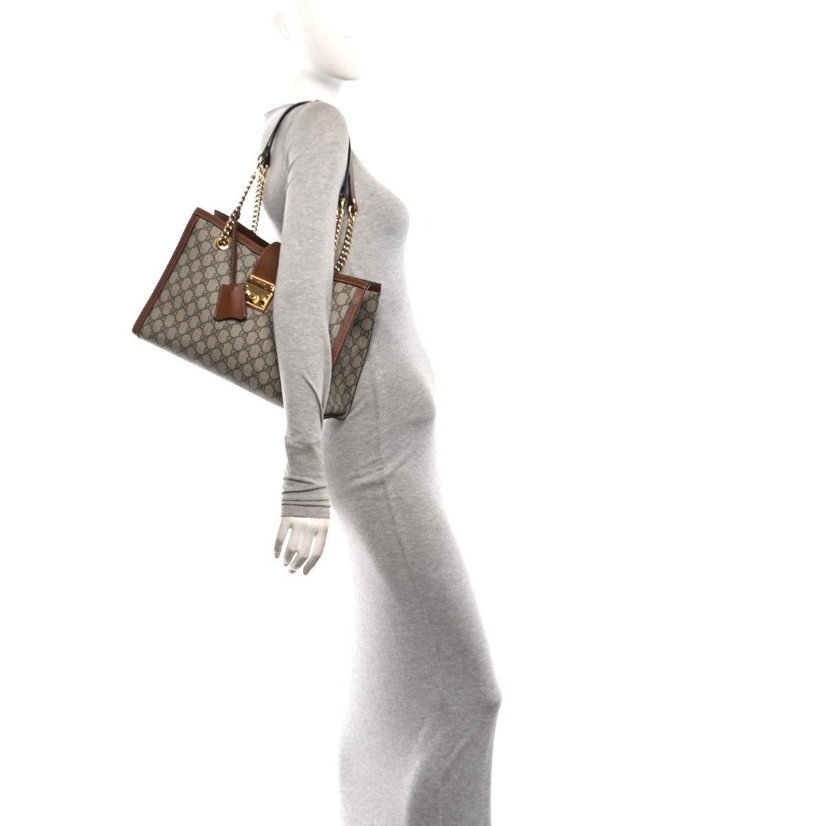GG Supreme Monogram Medium Padlock Tote Beige Cuir