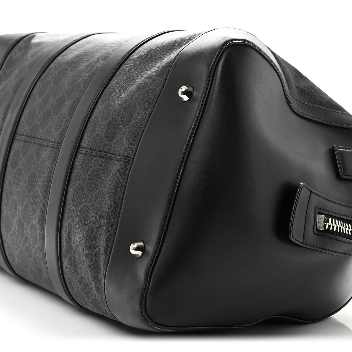 Soft GG Supreme Monogram Appia Calfskin Web Medium Carry On Duffle Bag Black Grey