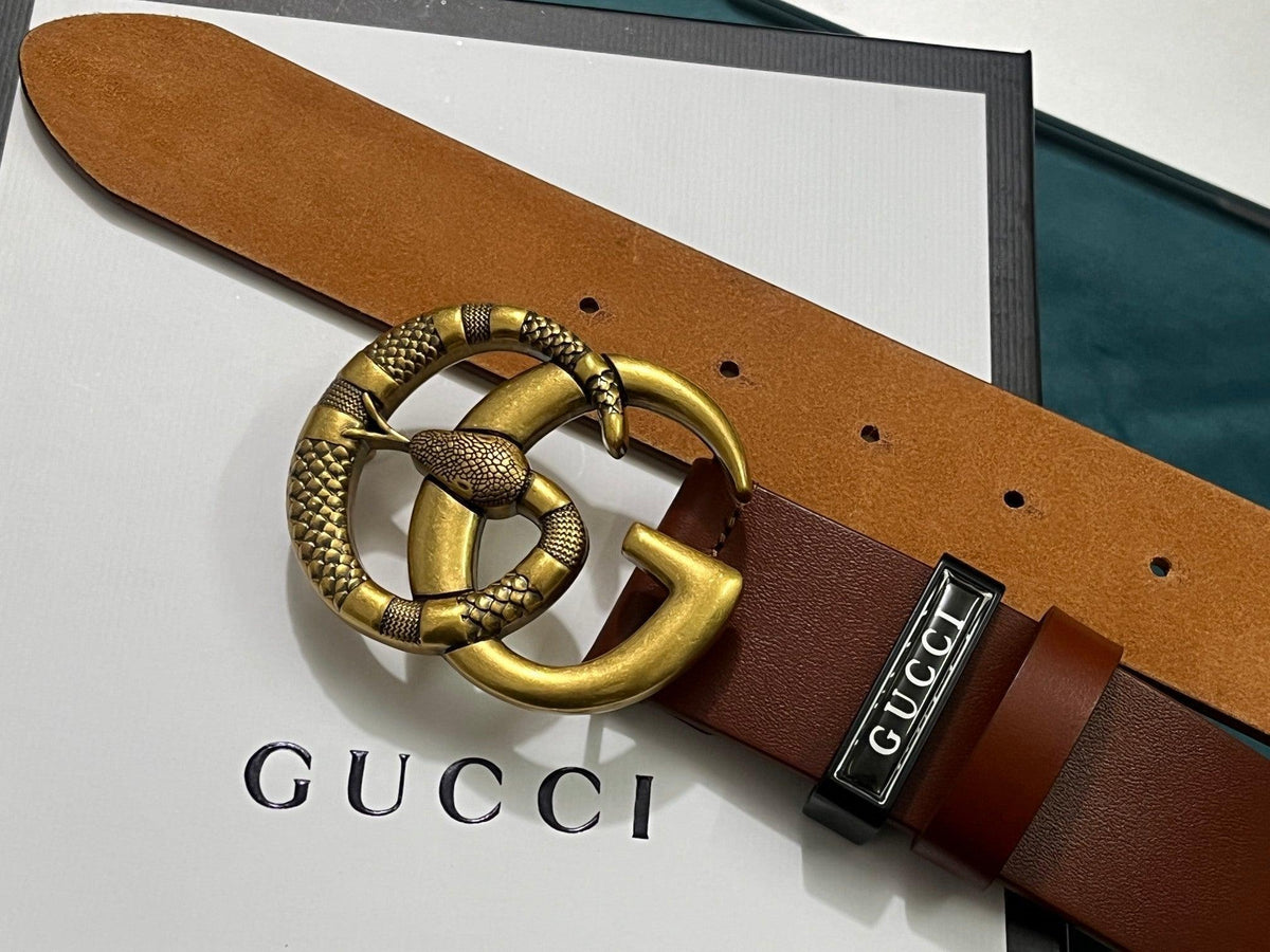 GUCCI Embellished coated-canvas and leather belt 'Brown'