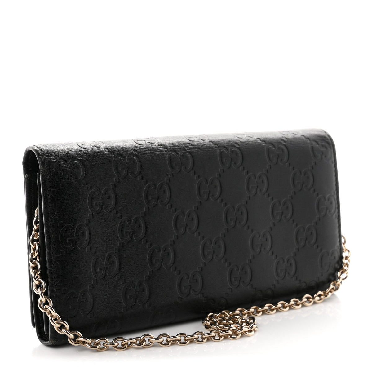 Guccissima Margaux Calfskin Metal Bar Chain Wallet Black