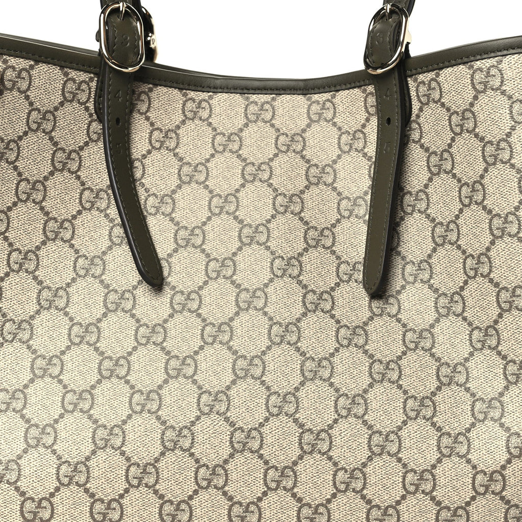 GG Supreme Monogram Emblem Large Tote Bag  Beige Green