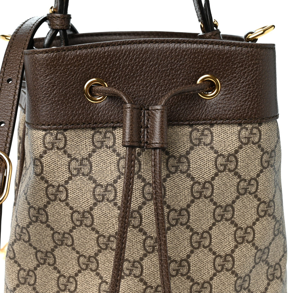 GG Supreme Monogram Web Small Ophidia Bucket Bag Brown