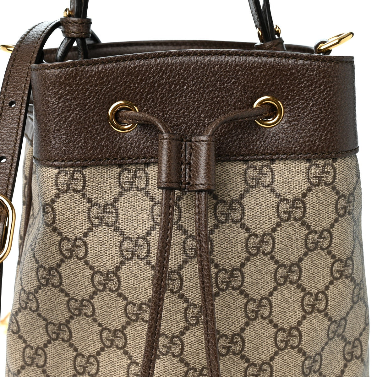 GG Supreme Monogram Web Small Ophidia Bucket Bag Brown