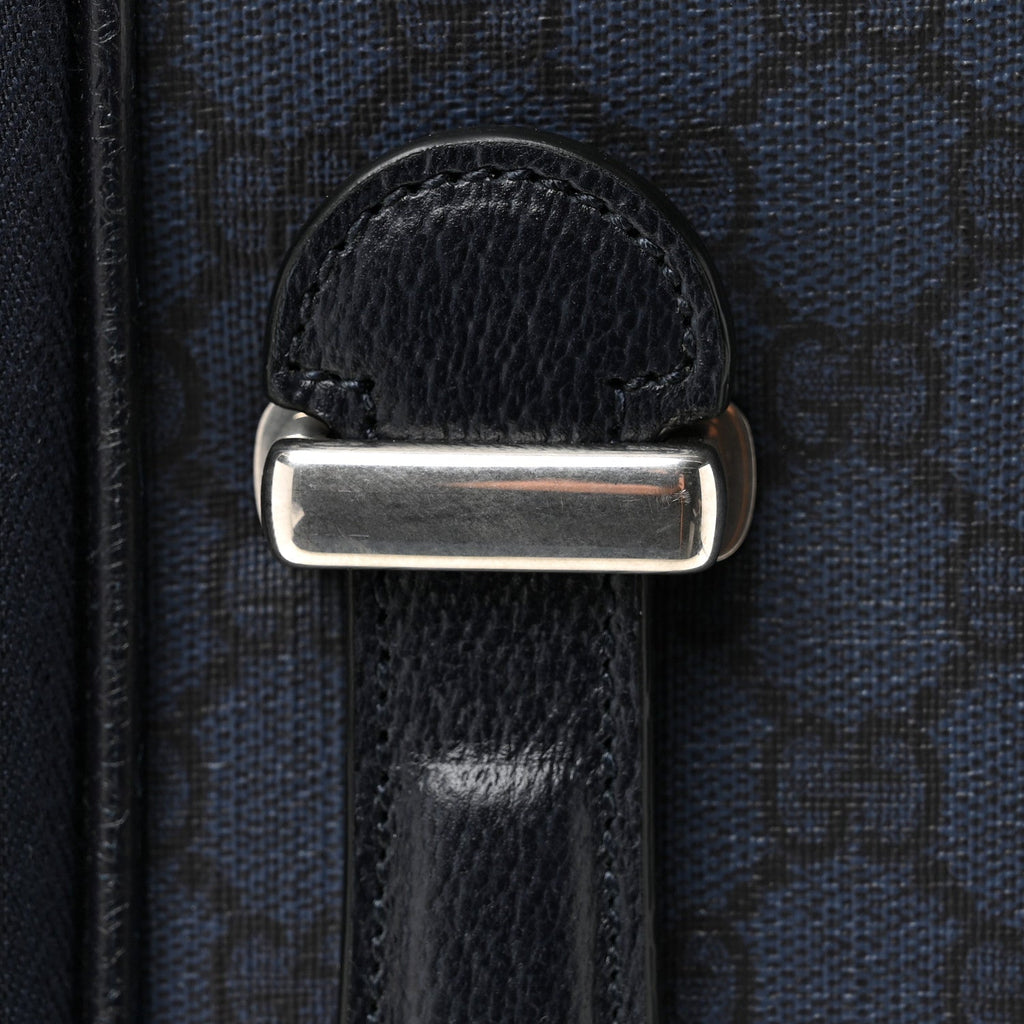GG Supreme Monogram Textured Dollar Calfskin Web Ophidia Small Savoy Cabin Trolley Black Blue