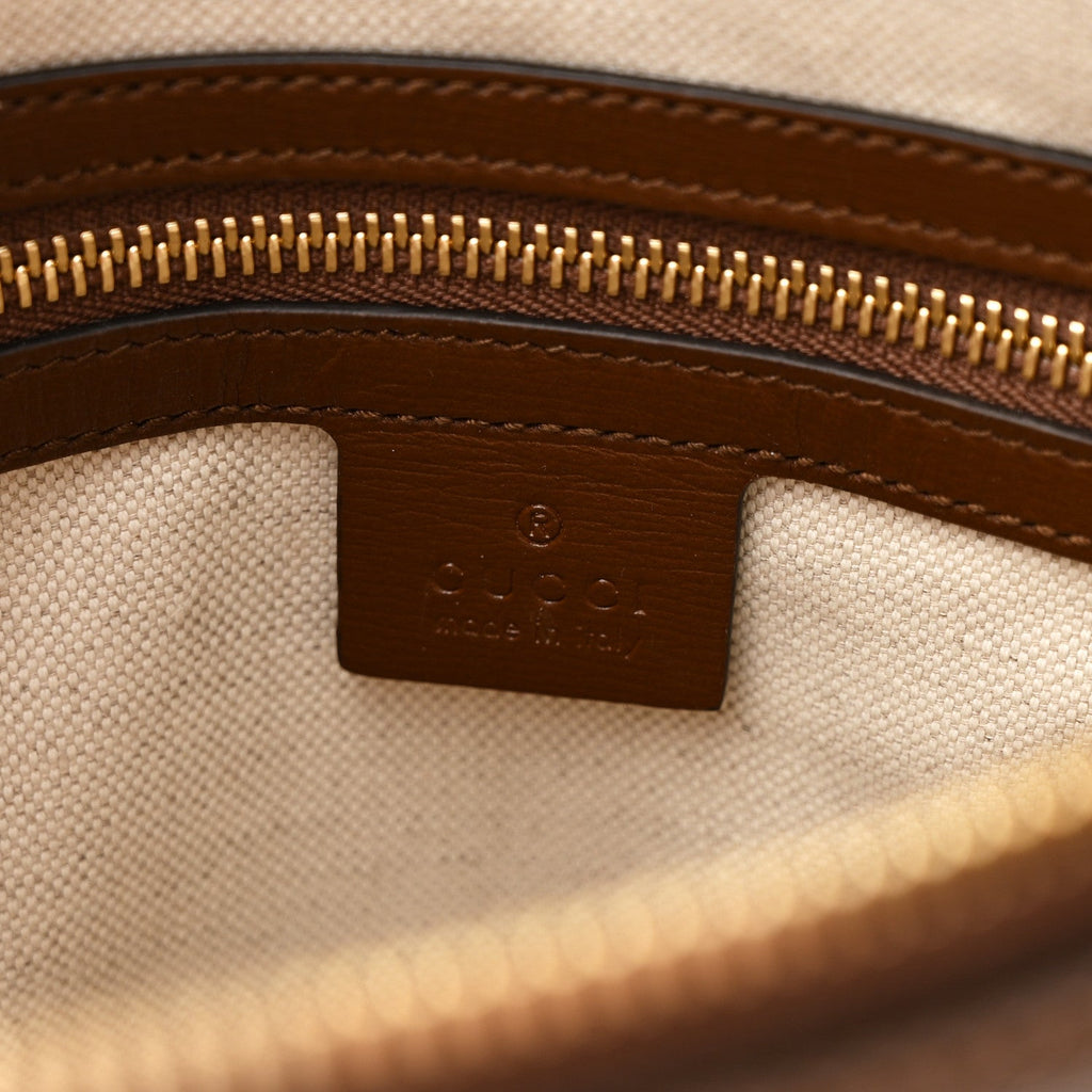 GG Supreme Monogram Azalea Calfskin Small Horsebit 1955 Top Handle Bag Beige Ebony Brown Sugar