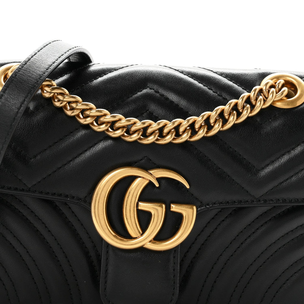 Calfskin Matelasse Mini GG Marmont Shoulder Bag Black