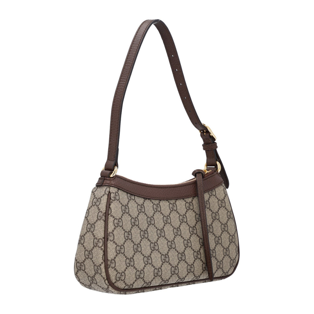 GG Supreme Monogram Textured Dollar Calfskin Small Ophidia Hobo Beige Ebony New Acero