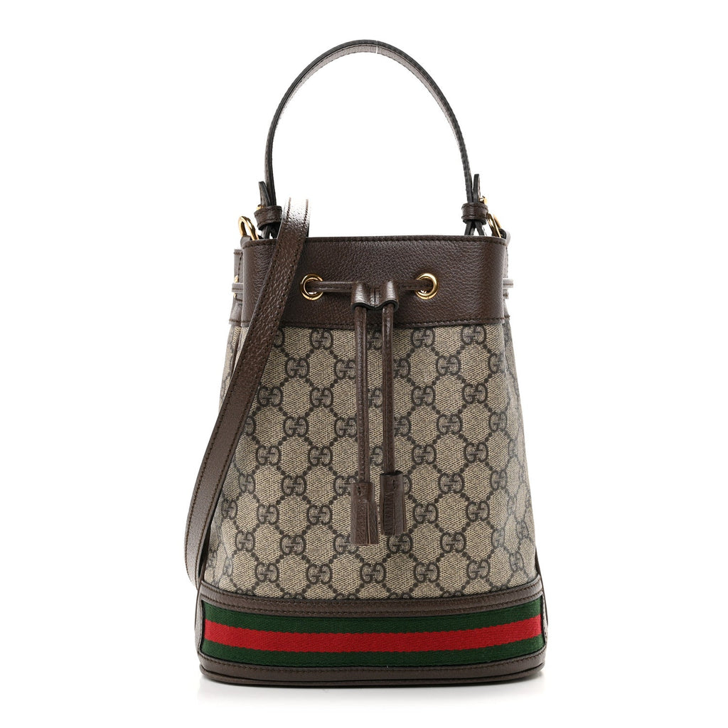 GG Supreme Monogram Web Small Ophidia Bucket Bag Brown