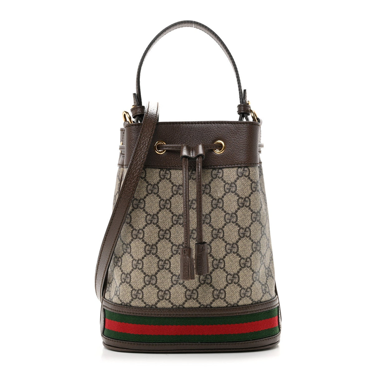GG Supreme Monogram Web Small Ophidia Bucket Bag Brown