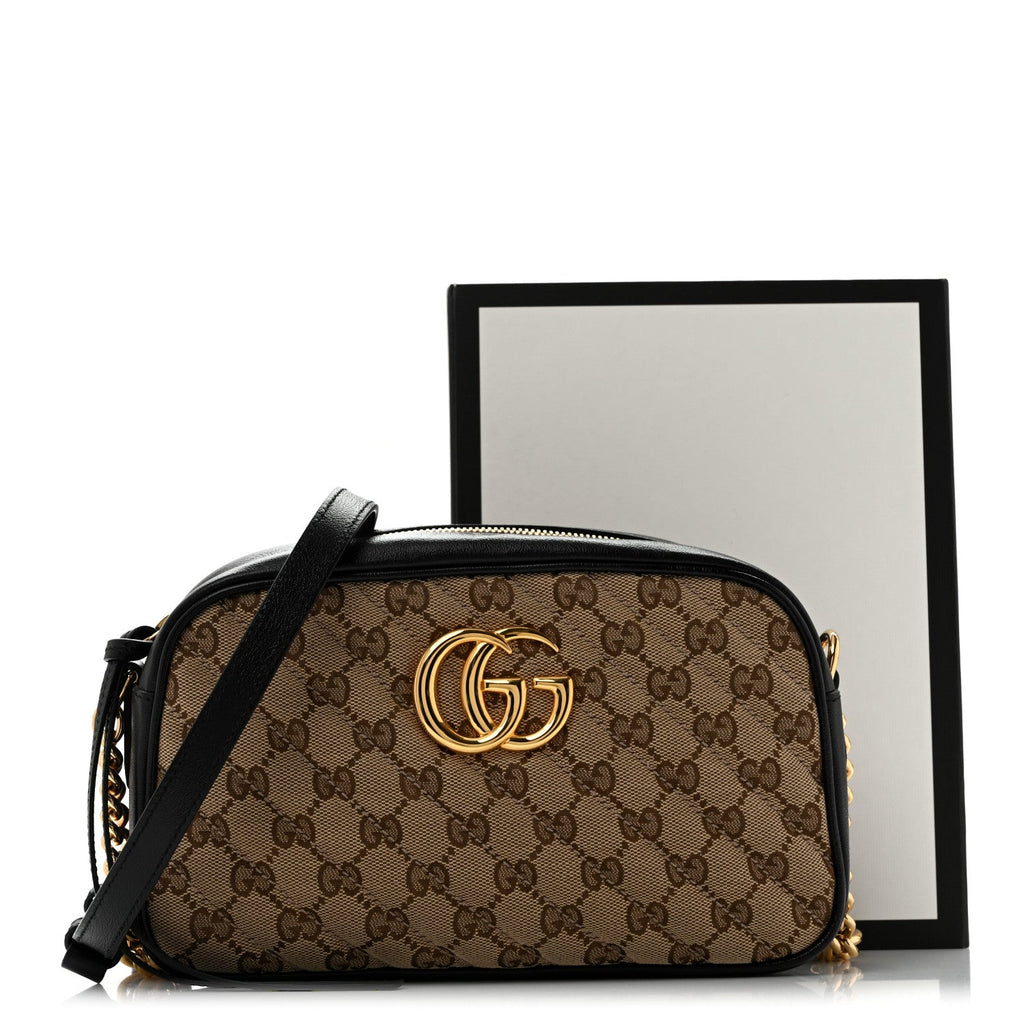Monogram Matelasse Diagonal Small GG Marmont Chain Shoulder Bag Beige Black