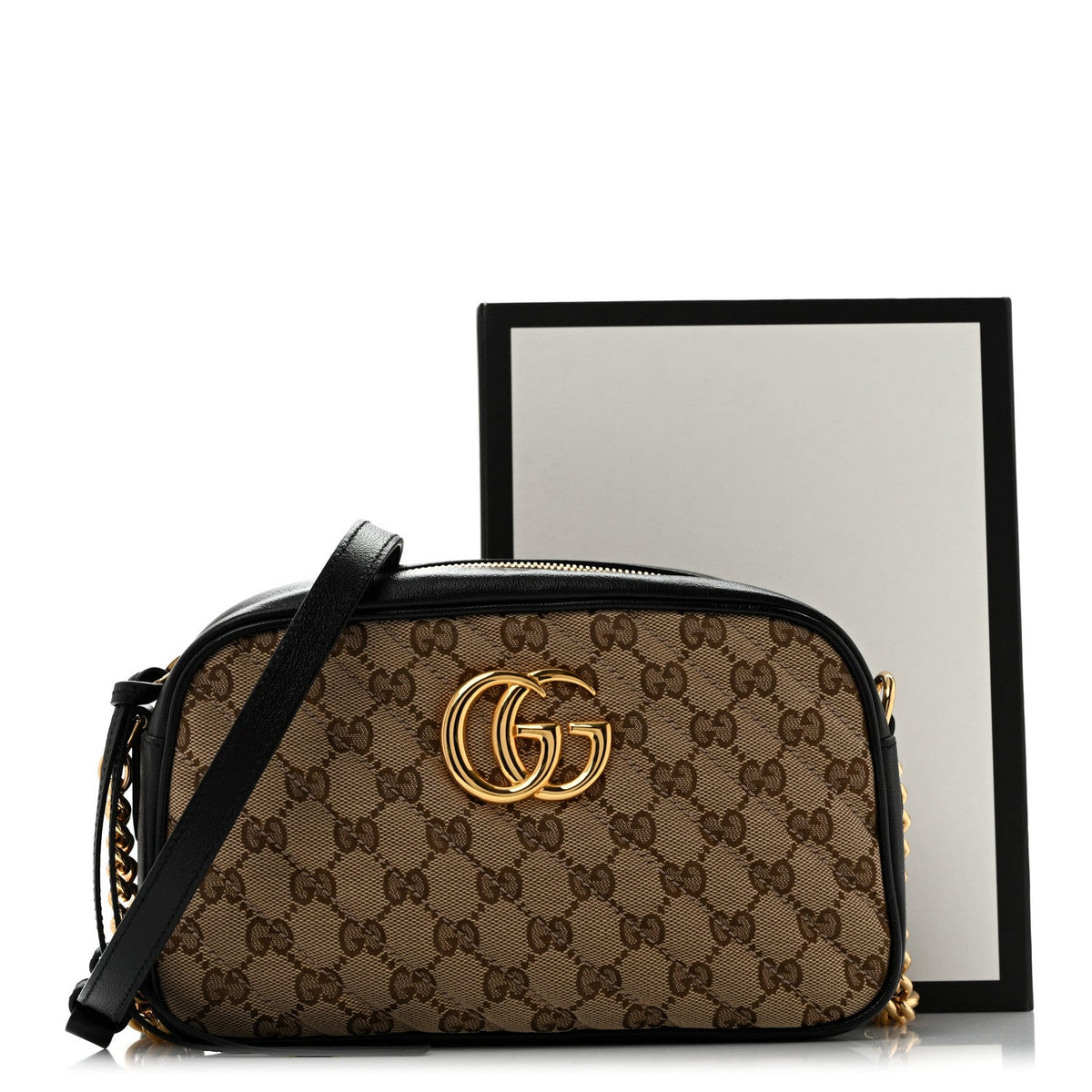 Monogram Matelasse Diagonal Small GG Marmont Chain Shoulder Bag Beige Black