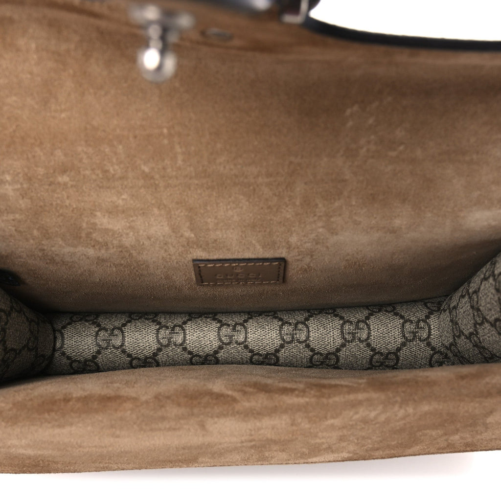 GG Supreme Monogram Suede Crystal Small Dionysus Shoulder Bag Beige Ebony Taupe