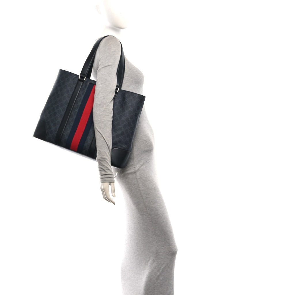 GG Supreme Monogram Web Tote Black Grey