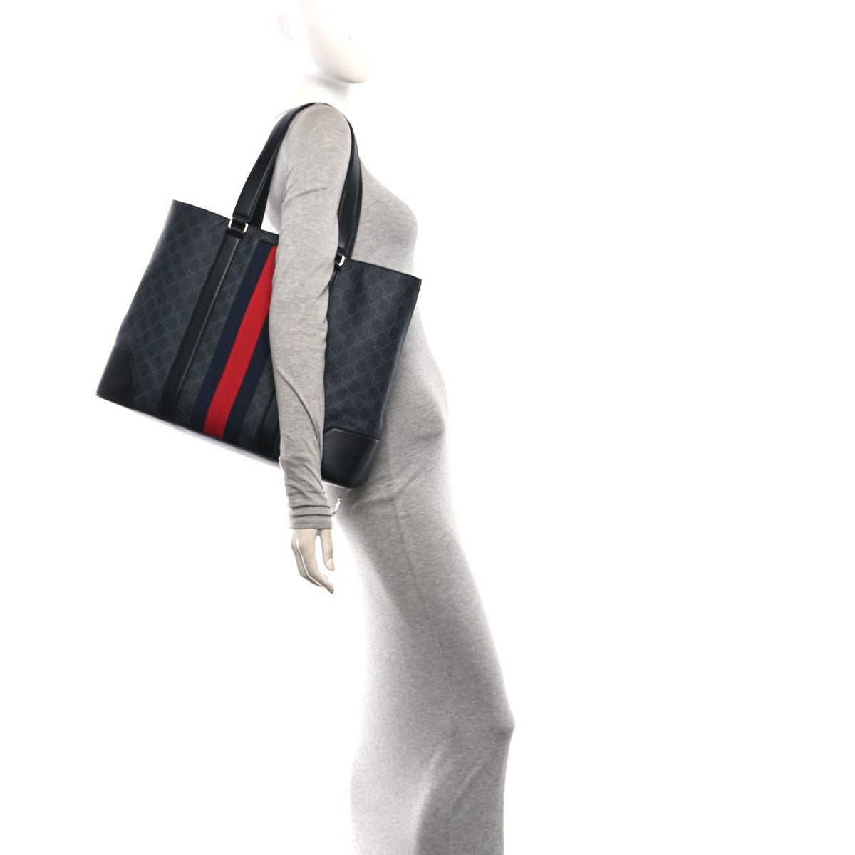 GG Supreme Monogram Web Tote Black Grey