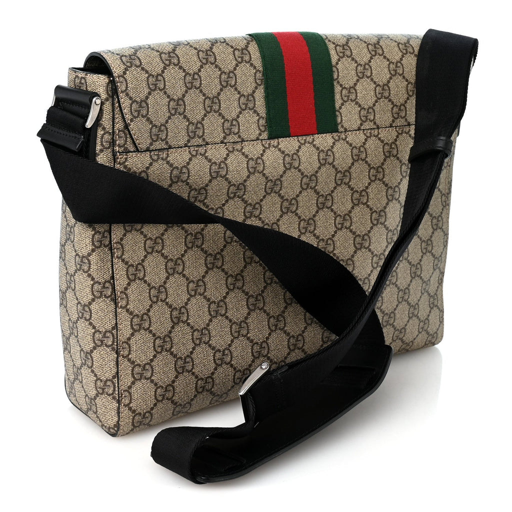 GG Supreme Monogram Web Flap Messenger Bag Black