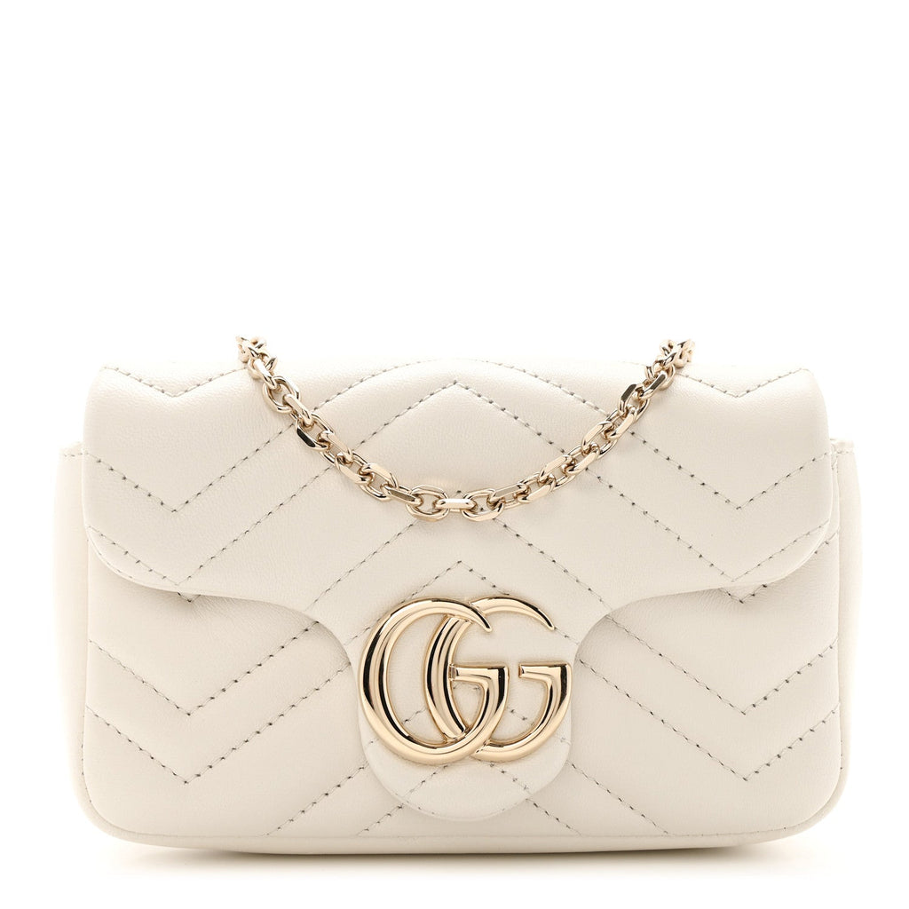 Lambskin Matelasse Mini GG Marmont Shoulder Bag White