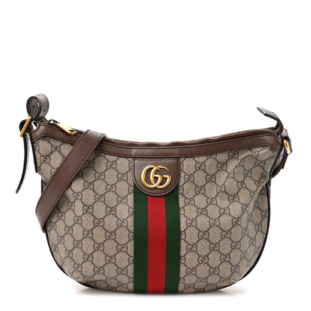 GG Supreme Monogram Web Small Ophidia Half Moon Hobo Brown