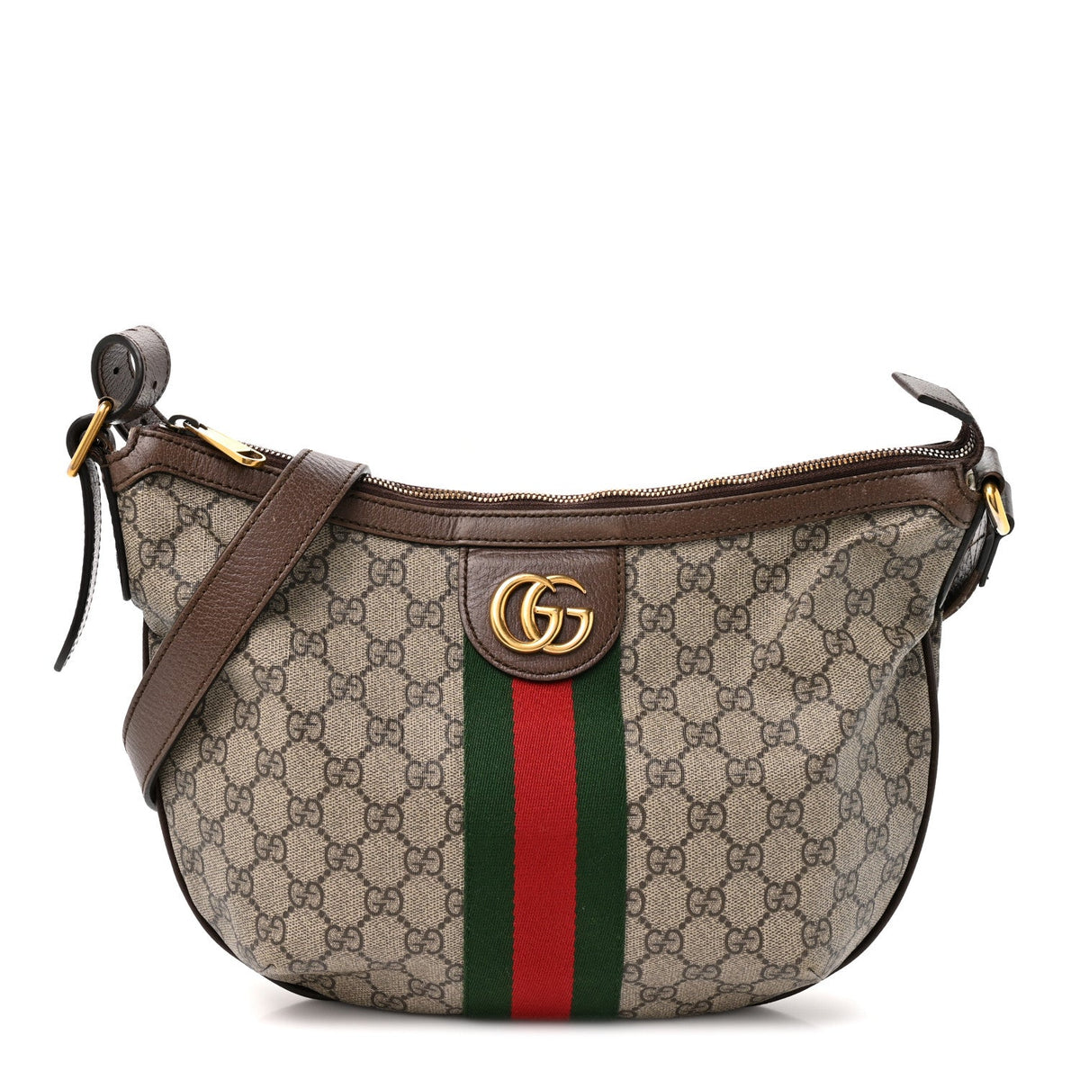 GG Supreme Monogram Web Small Ophidia Half Moon Hobo Brown