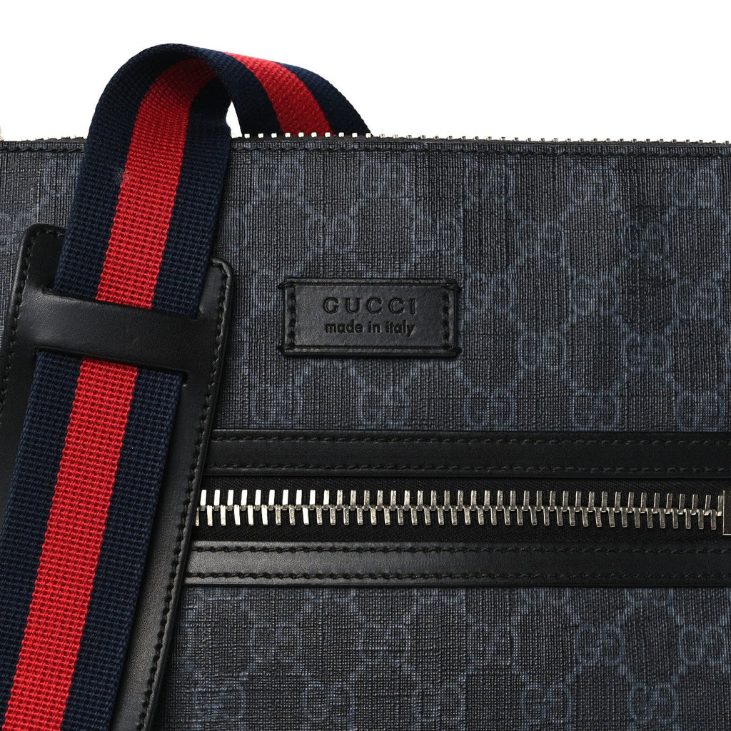 GG Supreme Monogram Appia Calfskin Web Flat Messenger Bag Black Grey