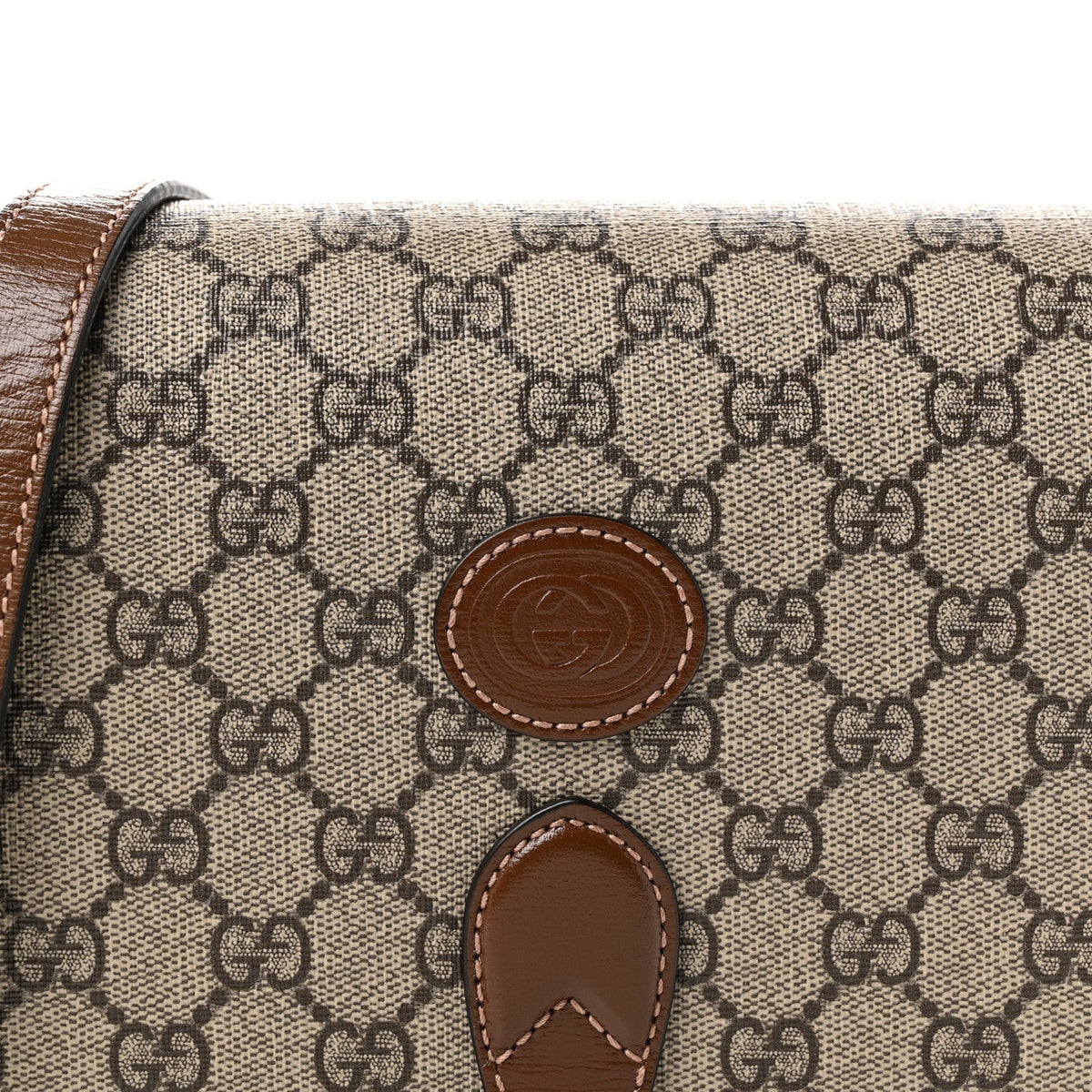 GG Supreme Monogram Azalea Calfskin Mini Retro Interlocking G Flap Shoulder Bag Beige Ebony Brown Sugar
