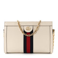 Textured Calfskin Web Small Ophidia Chain Shoulder Bag Mystic White