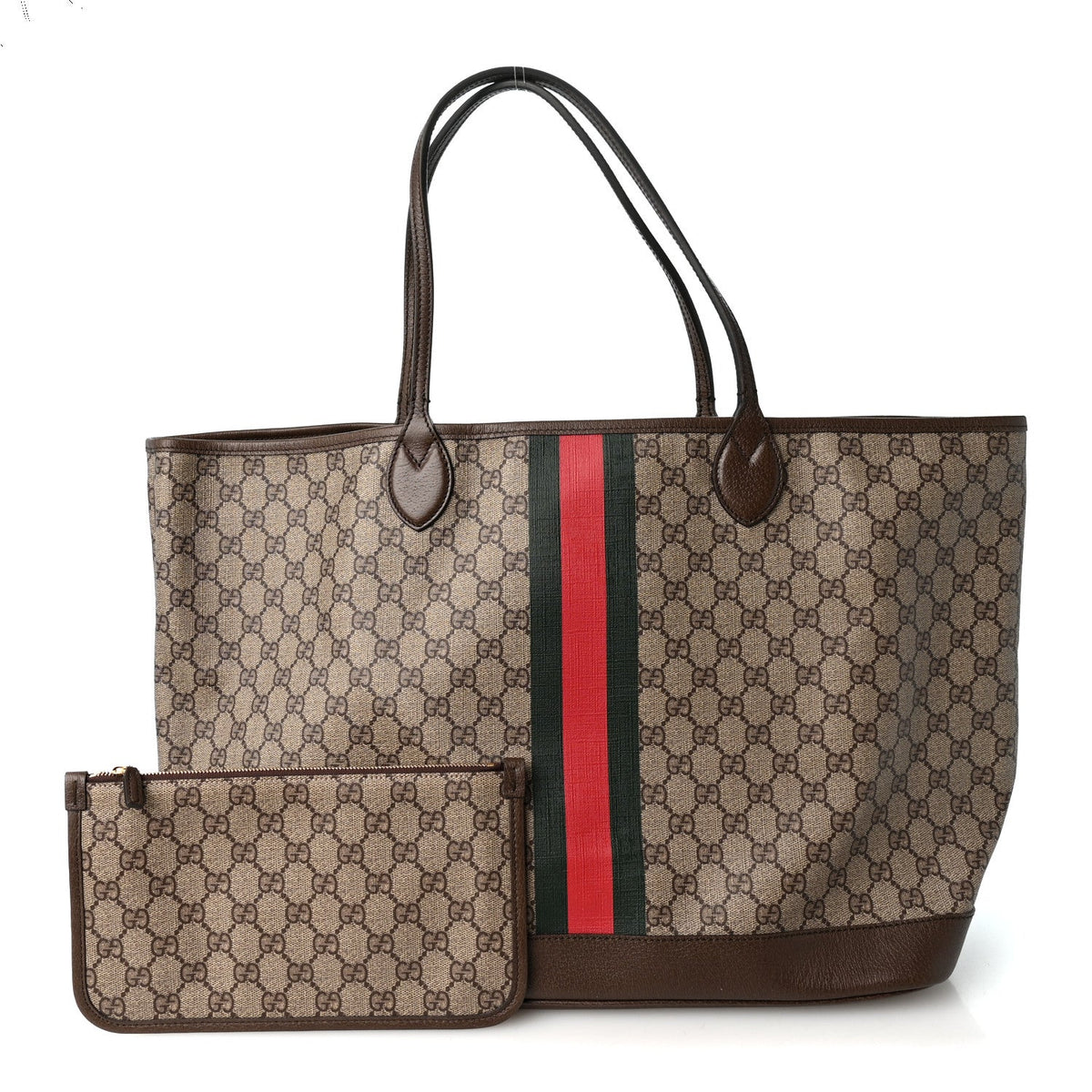 GG Supreme Monogram Textured Dollar Calfskin Web Large Ophidia Tote Beige Ebony New Acero