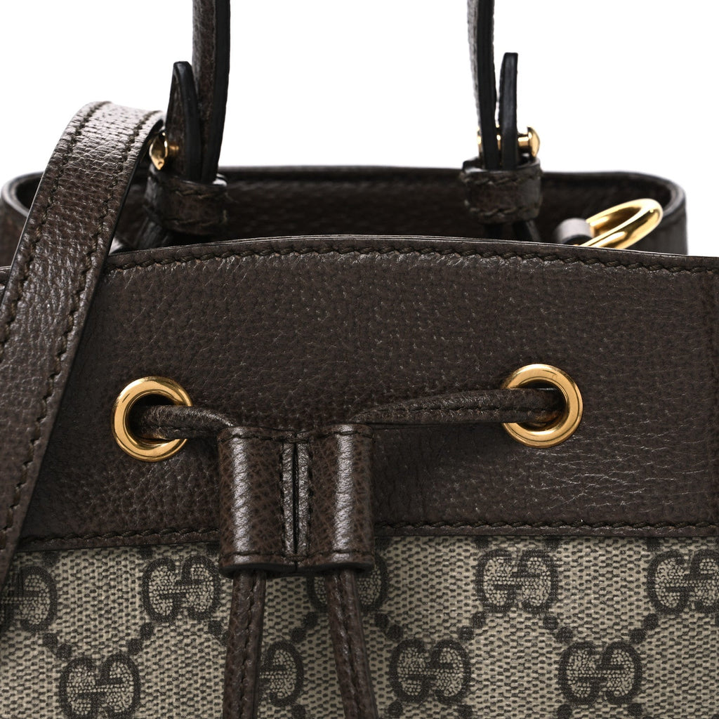 GG Supreme Monogram Web Small Ophidia Bucket Bag Brown