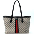 GG Supreme Monogram Textured Calfskin Web Medium Ophidia Shopping Tote Beige Blue