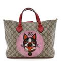 Soft GG Supreme Monogram Web Bosco Patch Small Crossbody Tote Beige Malva Hibiscus Red