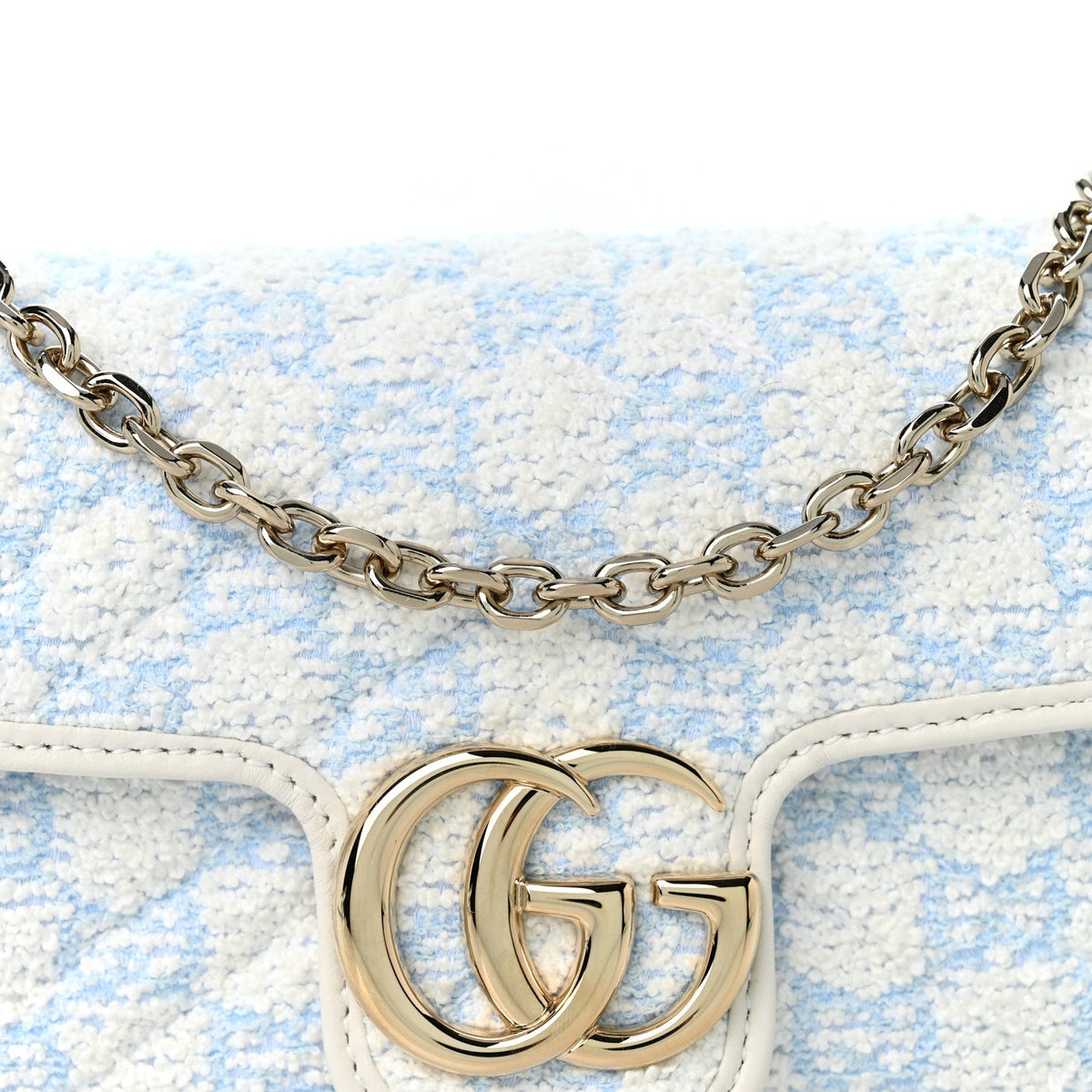 Sponge Boucle Matelasse Mini GG Marmont Shoulder Bag White Light Blue Grey