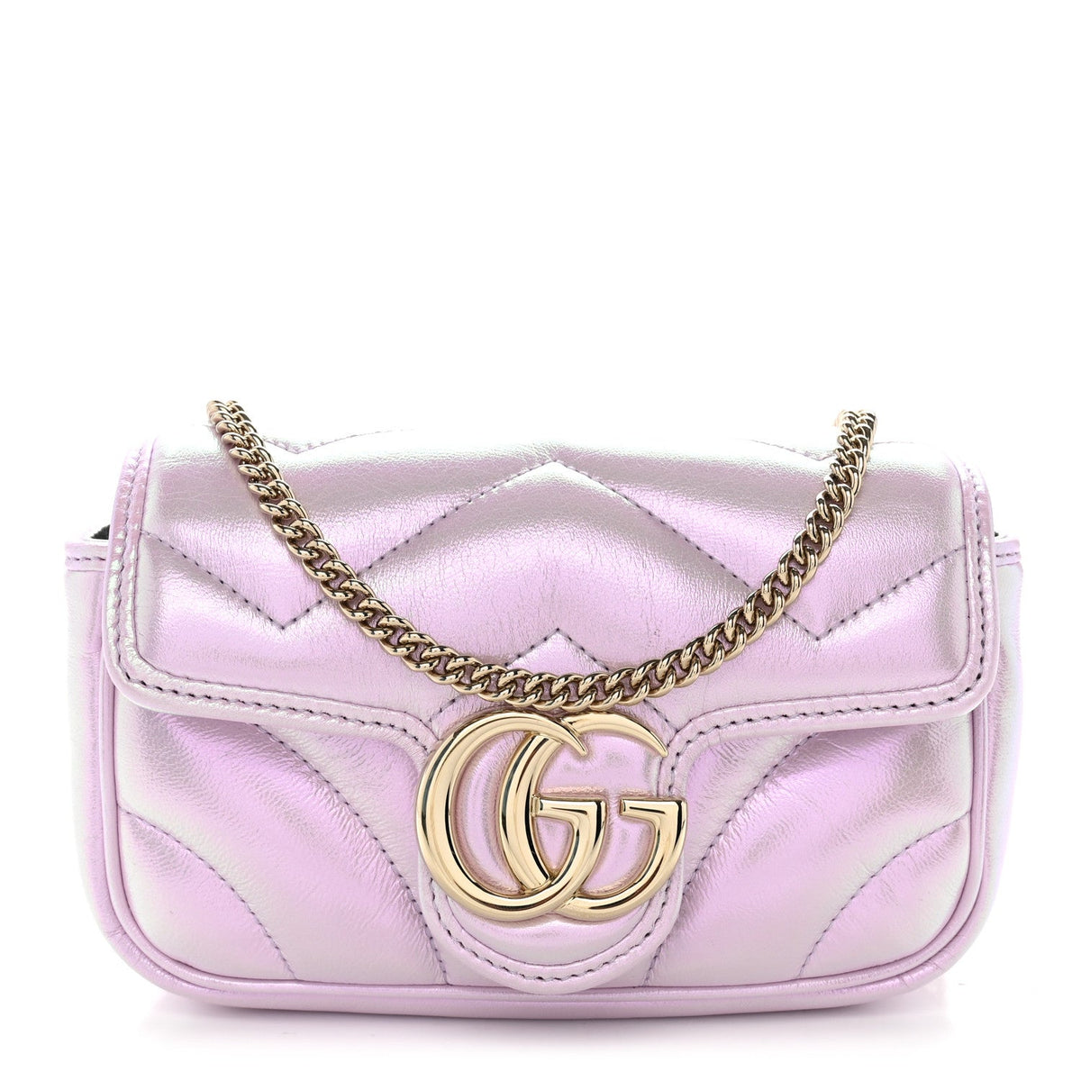 Iridescent Nappa Chevron Matelasse Super Mini GG Marmont Shoulder Bag Iridescent Escape Pink
