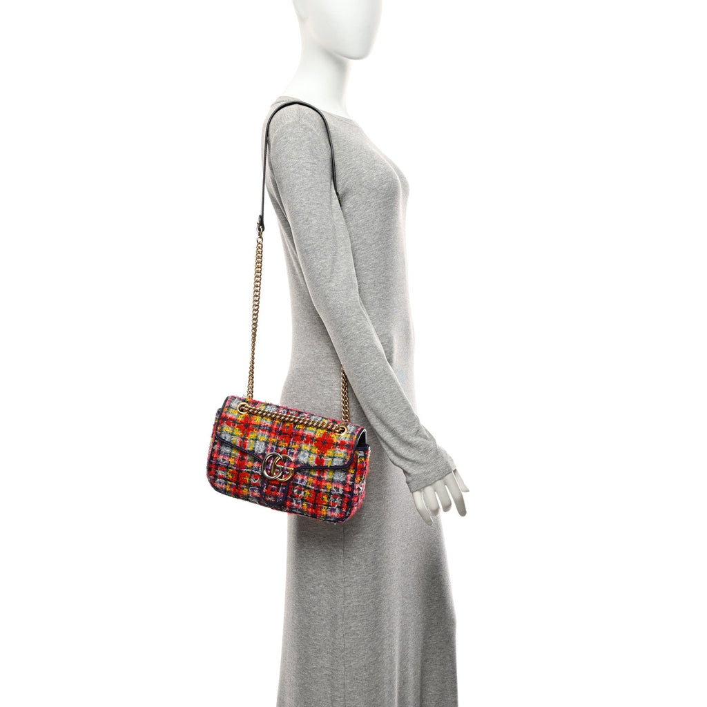Tweed Calfskin Small GG Marmont Shoulder Bag Multicolor