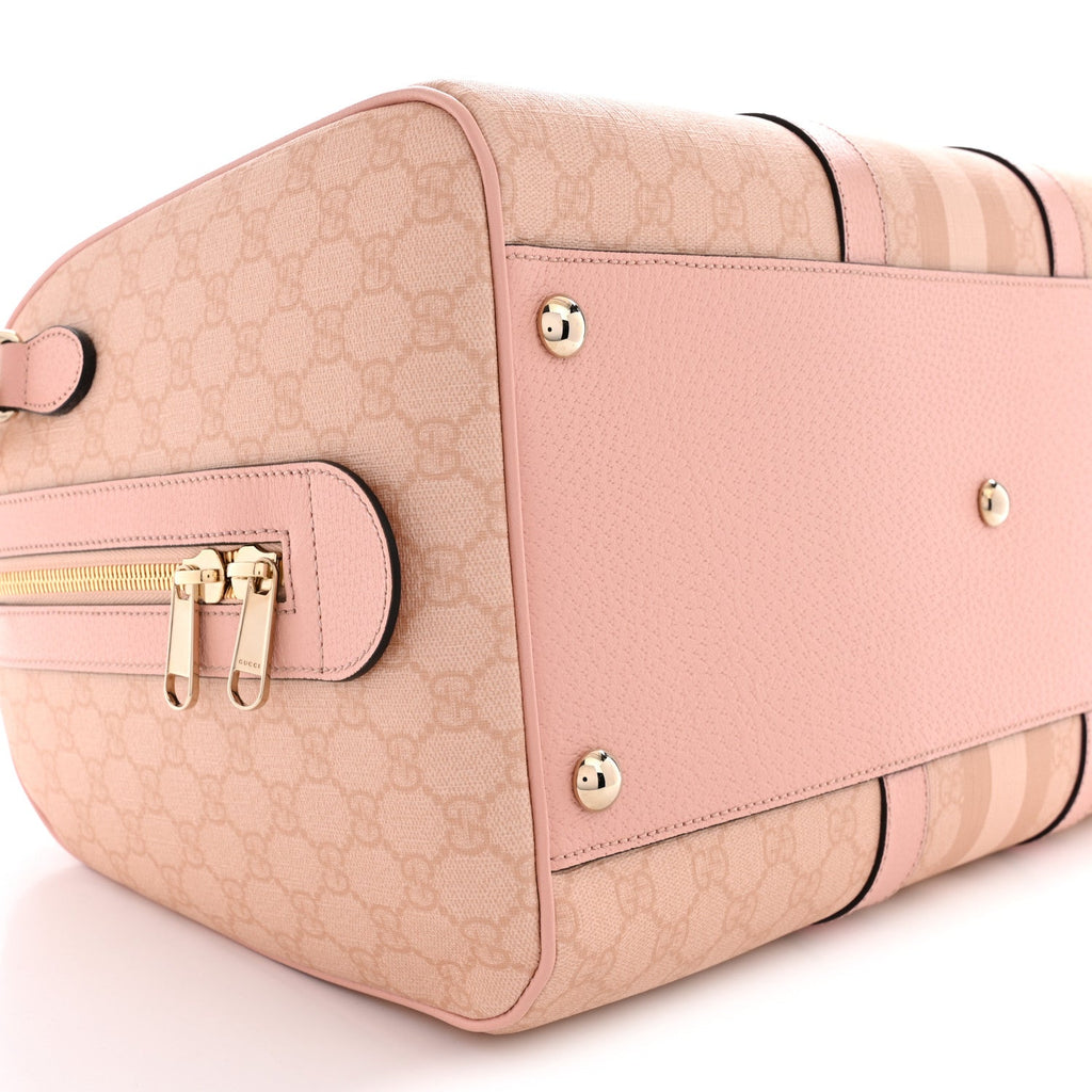 GG Supreme Monogram Textured Dollar Calfskin Web Medium Savoy Duffle Bag Rose Pink