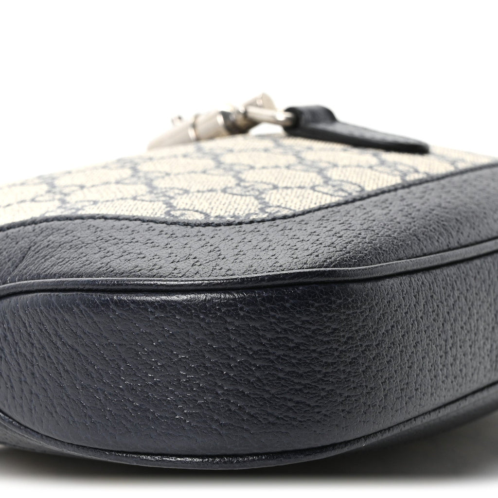 GG Supreme Monogram Textured Dollar Calfskin Web Small Jackie 1961 Hobo Beige Blue