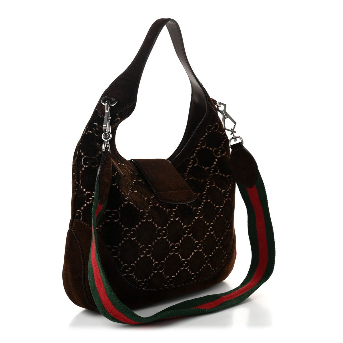 Velvet GG Monogram Web Medium Dionysus Hobo Brown