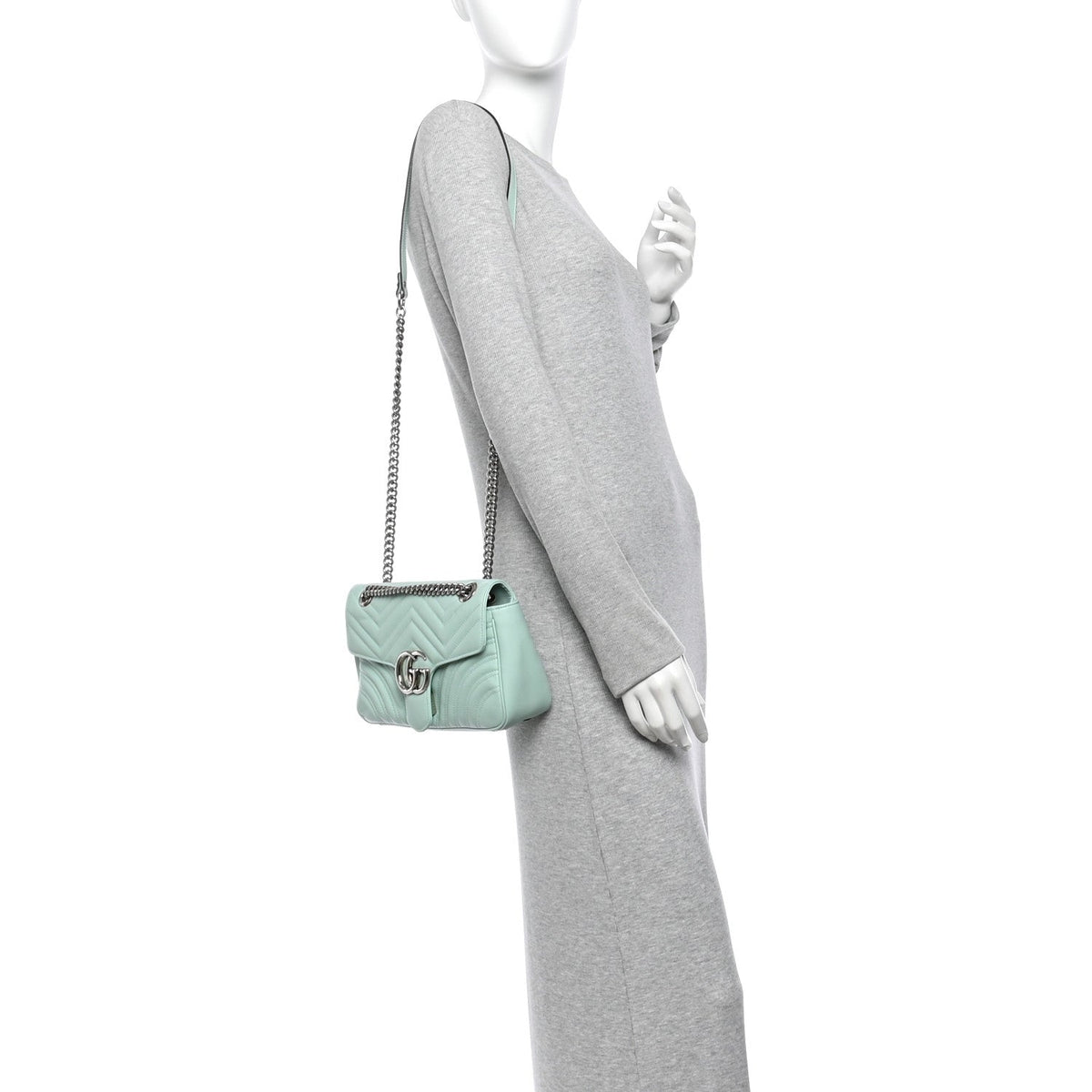 Calfskin Matelasse Small GG Marmont Shoulder Bag Water Green