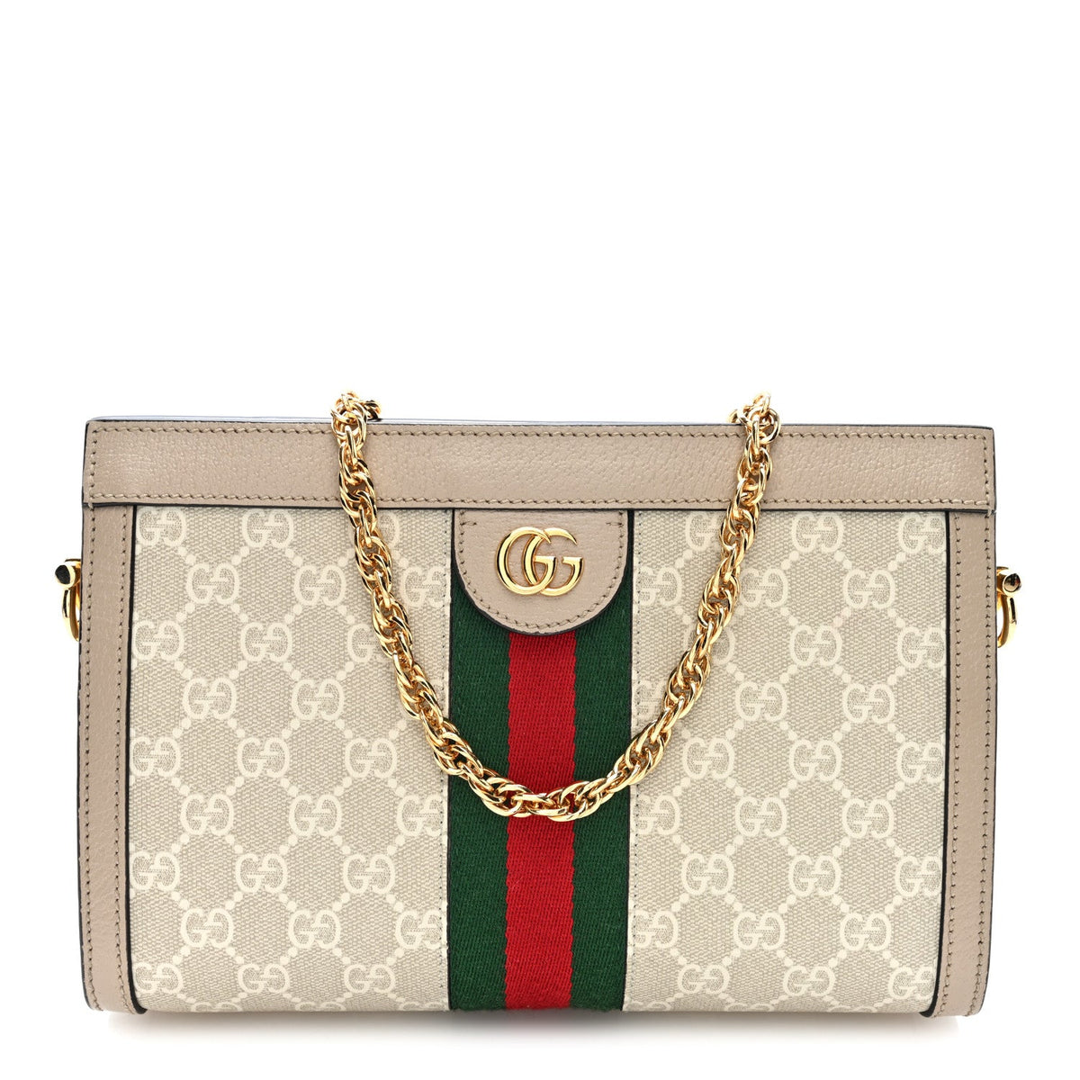 GG Supreme Monogram Textured Dollar Calfskin Web Small Ophidia Chain Shoulder Bag Beige Mystic White Oatmeal