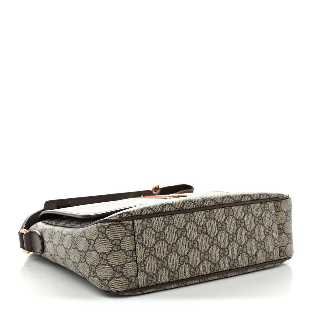 Tender GG Supreme Monogram Textured Dollar Calfskin Ophidia Messenger Bag Beige Ebony Dark Brown