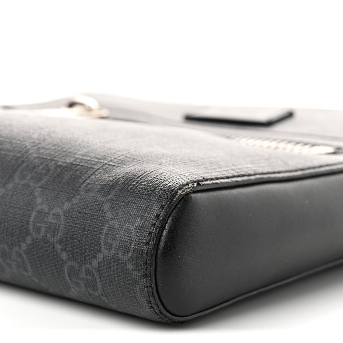 GG Supreme Monogram Web Small Flat Messenger Bag Black Grey Black Grey