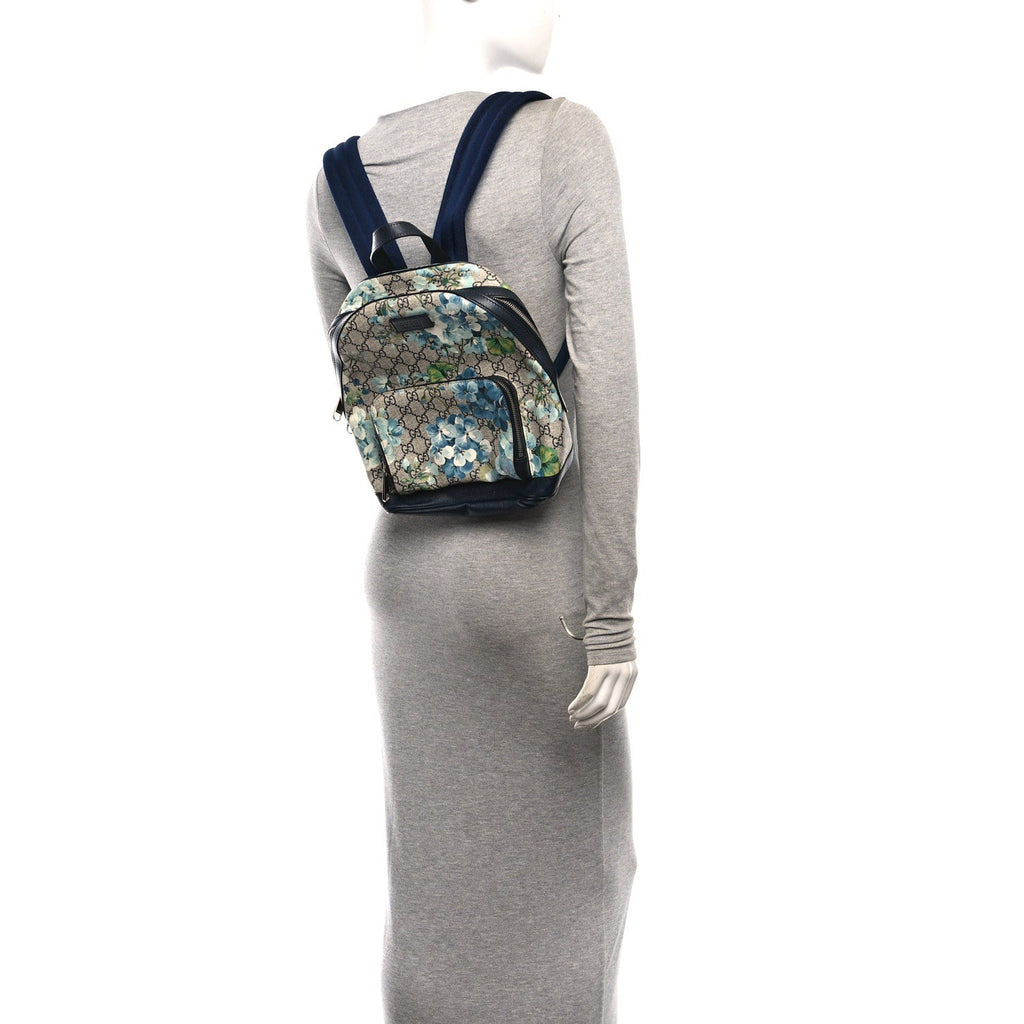 GG Supreme Monogram Blooms Small Day Backpack Blue
