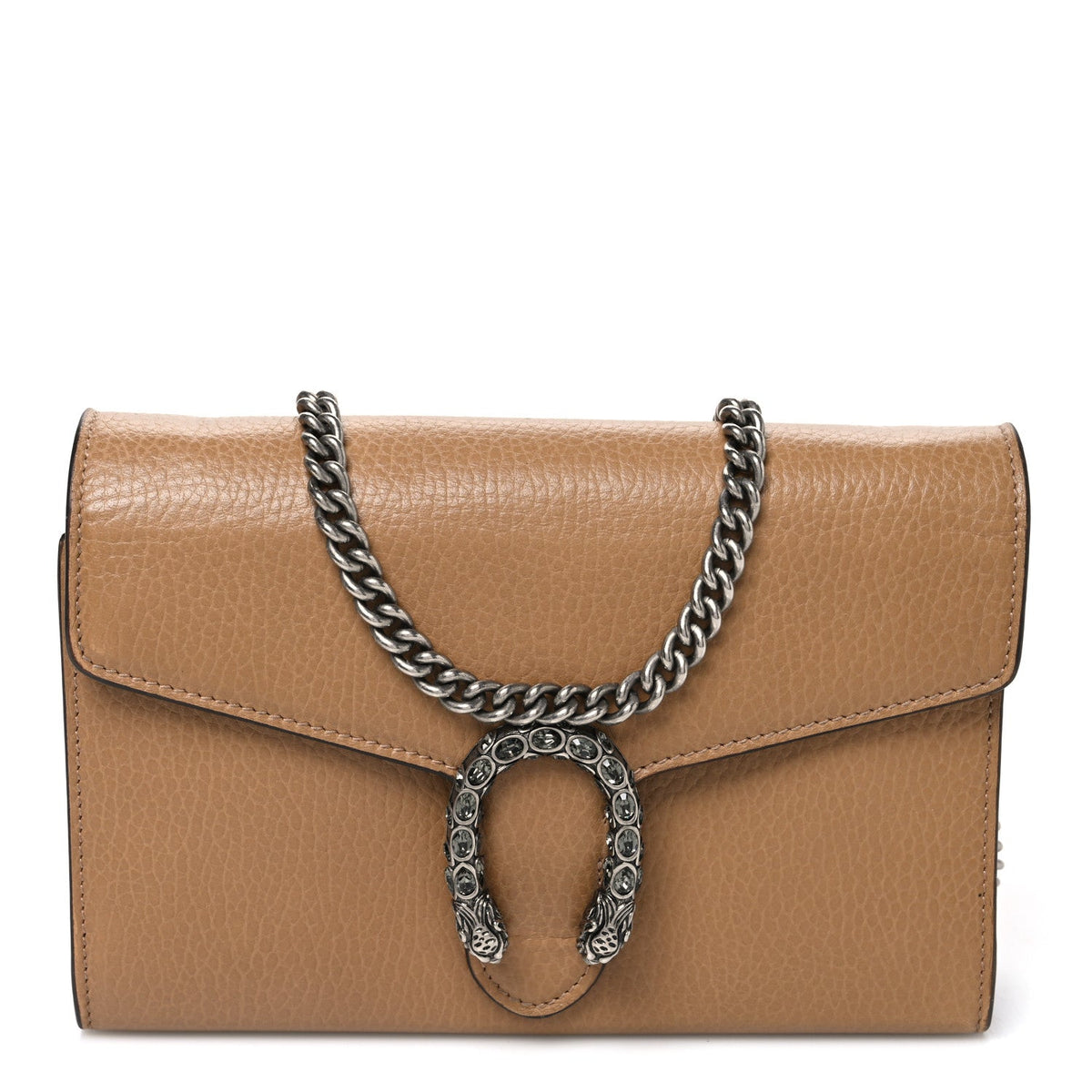 Dollar Calfskin Crystal Mini Dionysus Chain Wallet Natural Tan Black Diamond