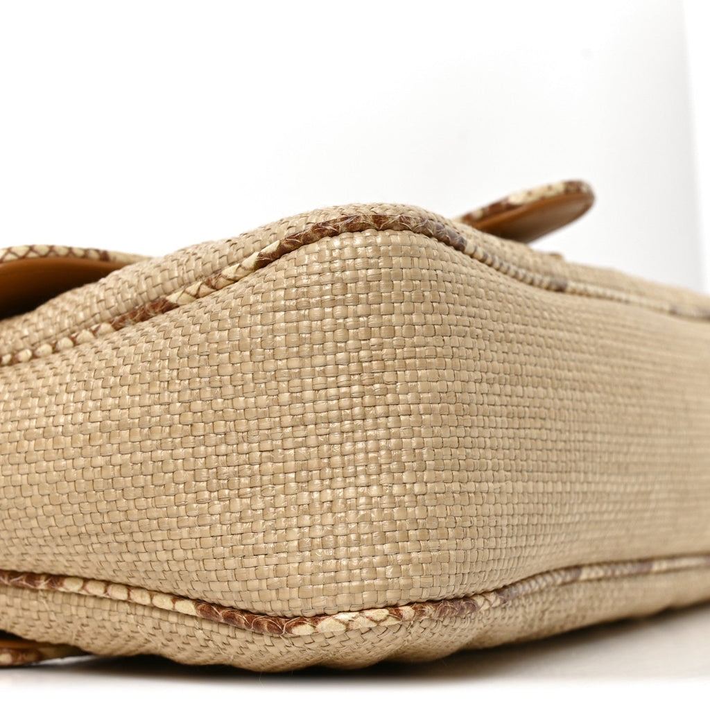 Raffia Elaphe Matelasse Small GG Marmont Shoulder Bag Natural Cream Brown