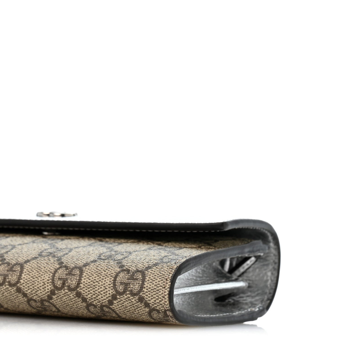 Metallic Calfskin GG Supreme Monogram Petite GG Marmont Wallet Chain Bag Silver Beige Ebony