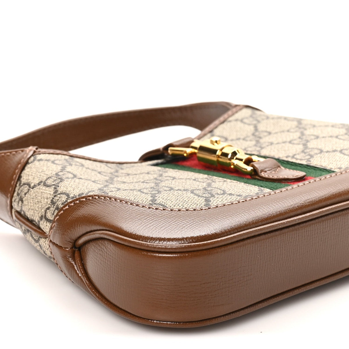 GG Supreme Monogram Azalea Calfskin Web Mini Jackie 1961 Hobo Beige Ebony Brown Sugar