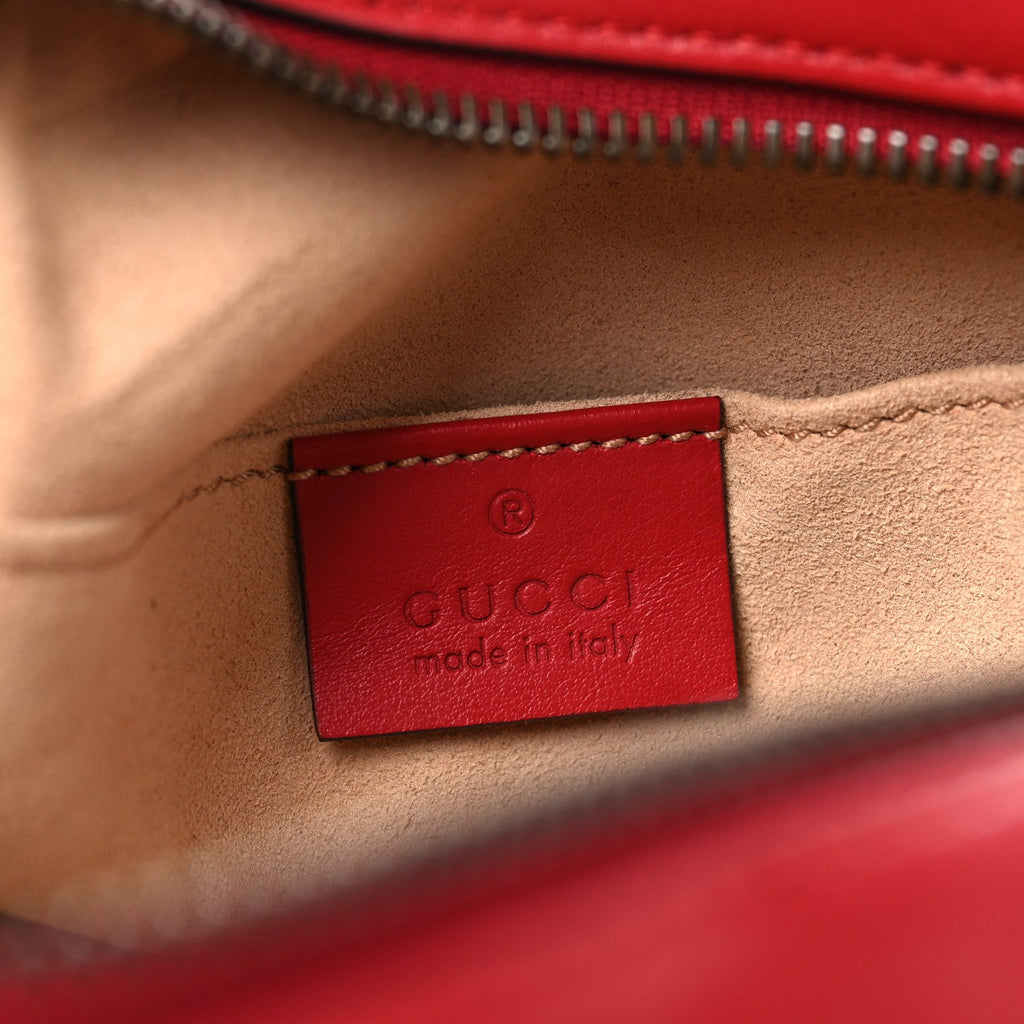 Calfskin Matelasse Mini GG Marmont Chain Shoulder Bag Hibiscus Red